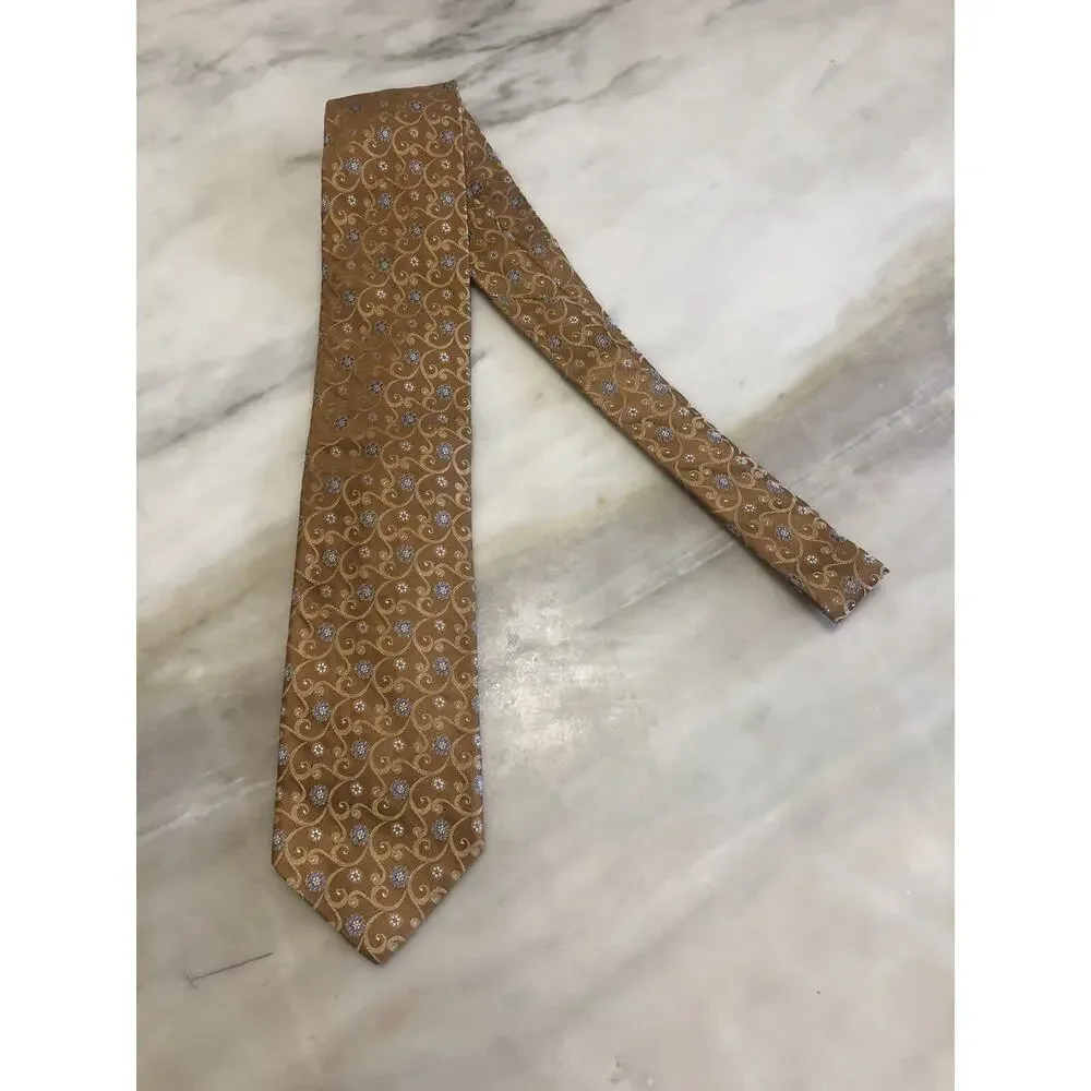 Robert Talbott Best Of Class Men Size XL Silk Gold Blue Floral Medallion Tie
